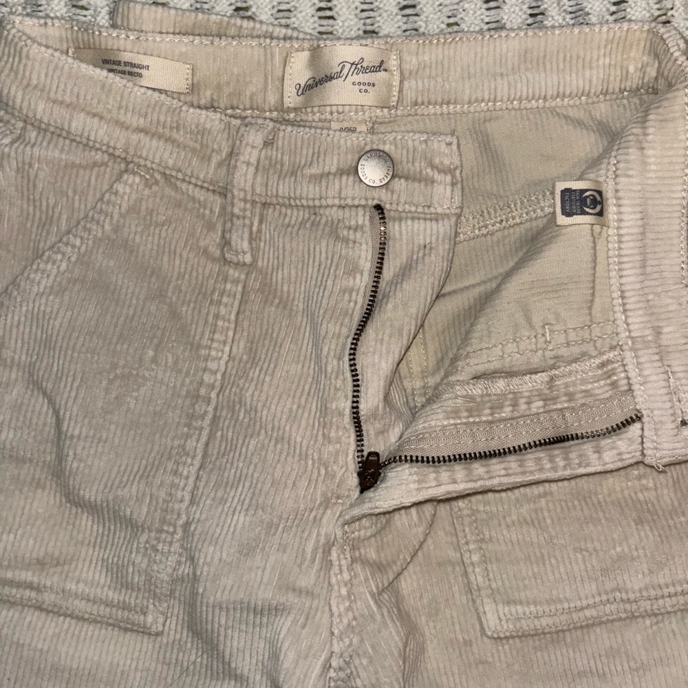 Cream Corduroy Straight Pants